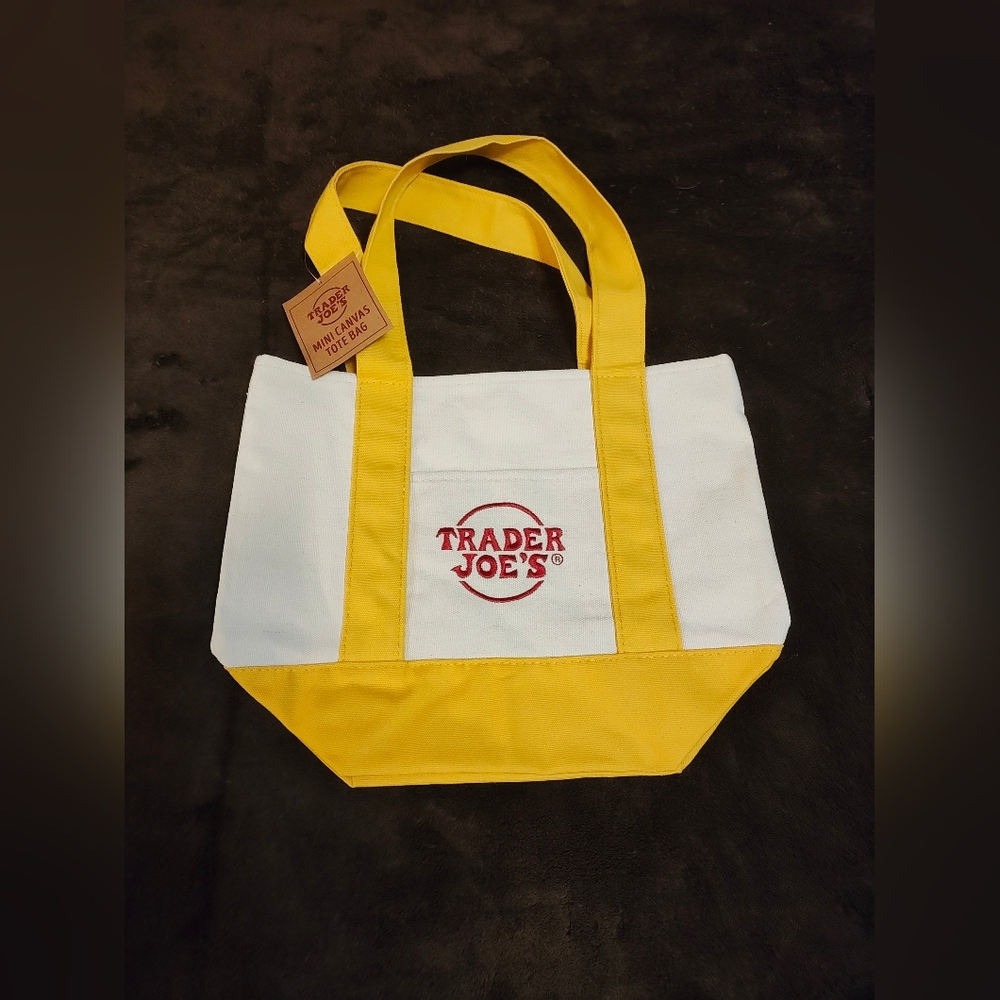 Limited Edition Trader Joe's Mini Embroidered Holiday Tote Bag In Red/Yellow